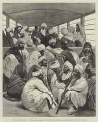 Unser Künstler in Ägypten, ein Dritte-Klasse-Wagen auf der Eisenbahn zwischen Alexandria und Kairo